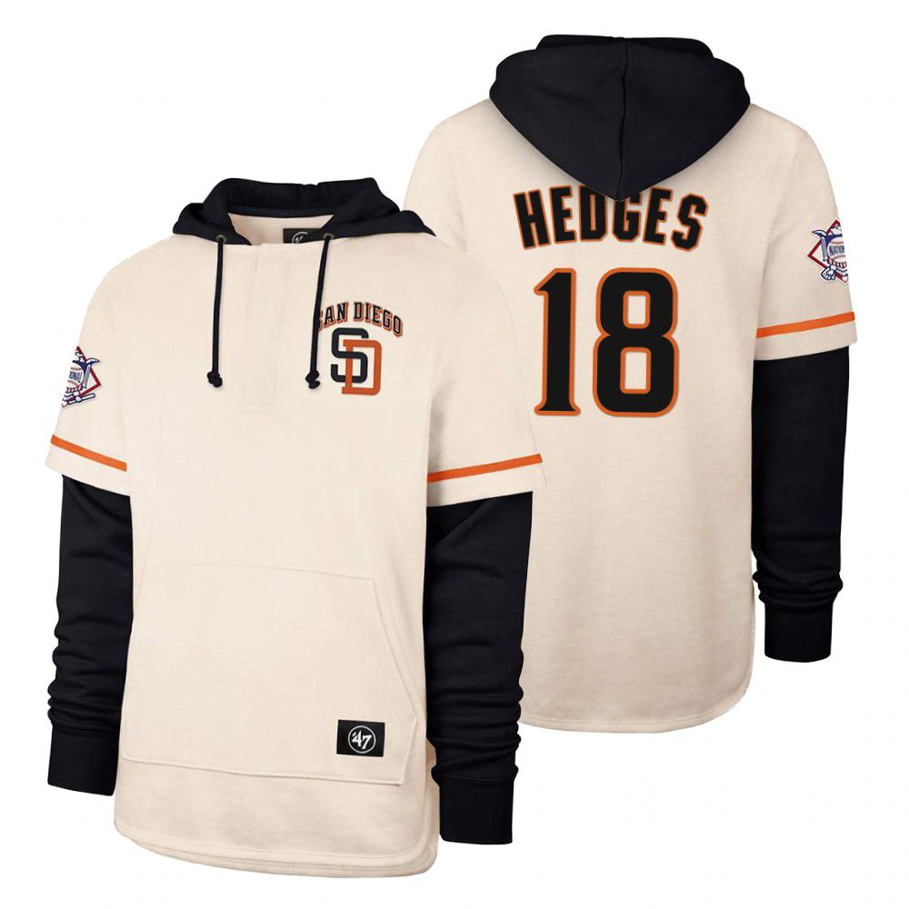 Men San Diego Padres #18 Hedges Cream 2021 Pullover Hoodie MLB Jersey->san diego padres->MLB Jersey